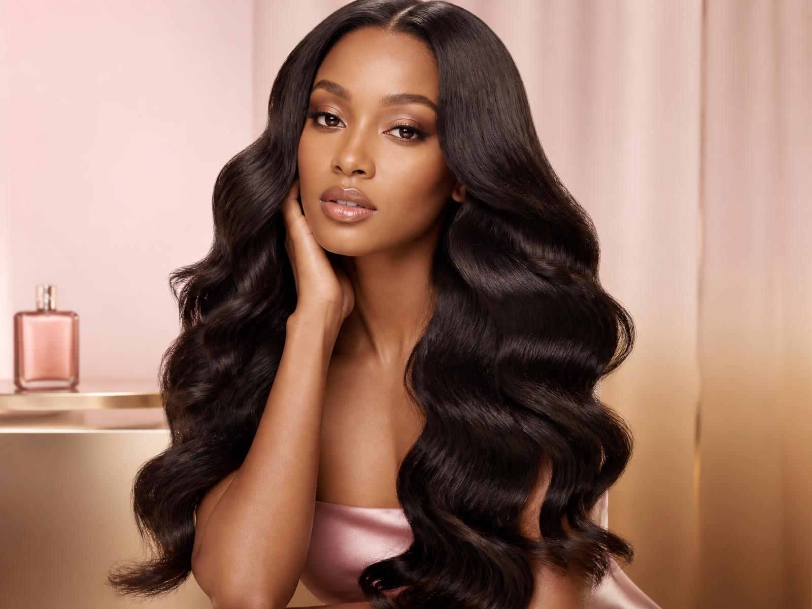Model wearing a 24 inch body wave HD lace front wig from OMYHAIRERA