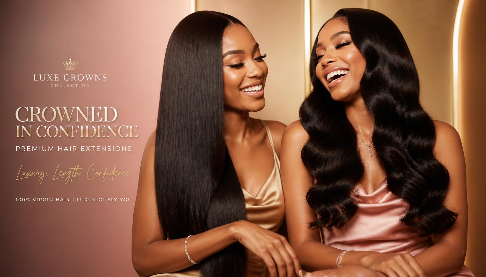 Two models wearing straight and body wave OMYHAIRERA hair extensions